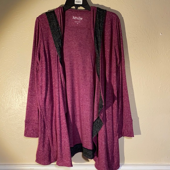 Soft & Cozy Maroon Hooded Long Sleeve Jacket NWOT - Picture 1 of 7